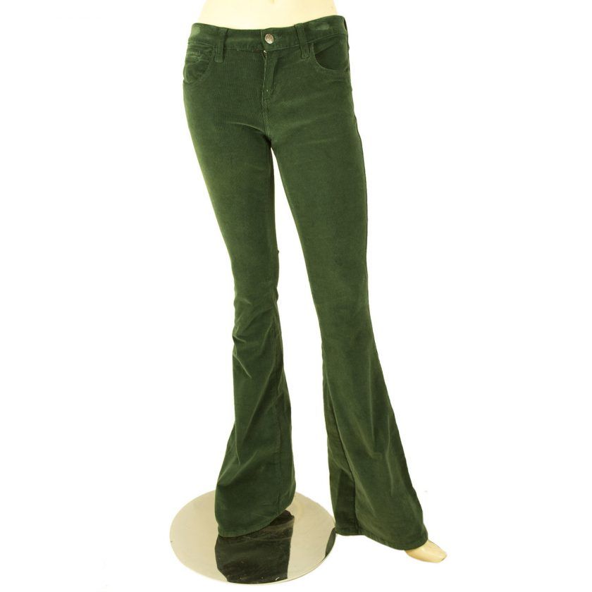 American Retro Dark Green Flare Leg Corduroy Cords Trousers Pants sz 25