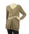 Atos Lombardini Taupe Oversized Wool Knit Top Long Sleeve Sweater wιth tape fx