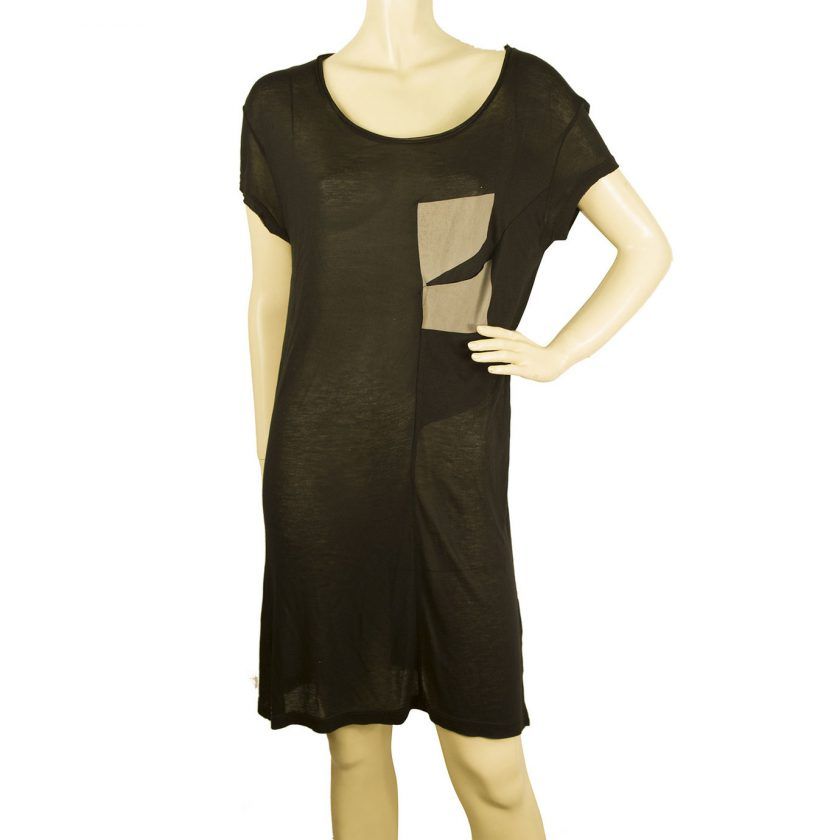Avelon Black Casual See Through Viscose w. Beige Detail mini Dress size M