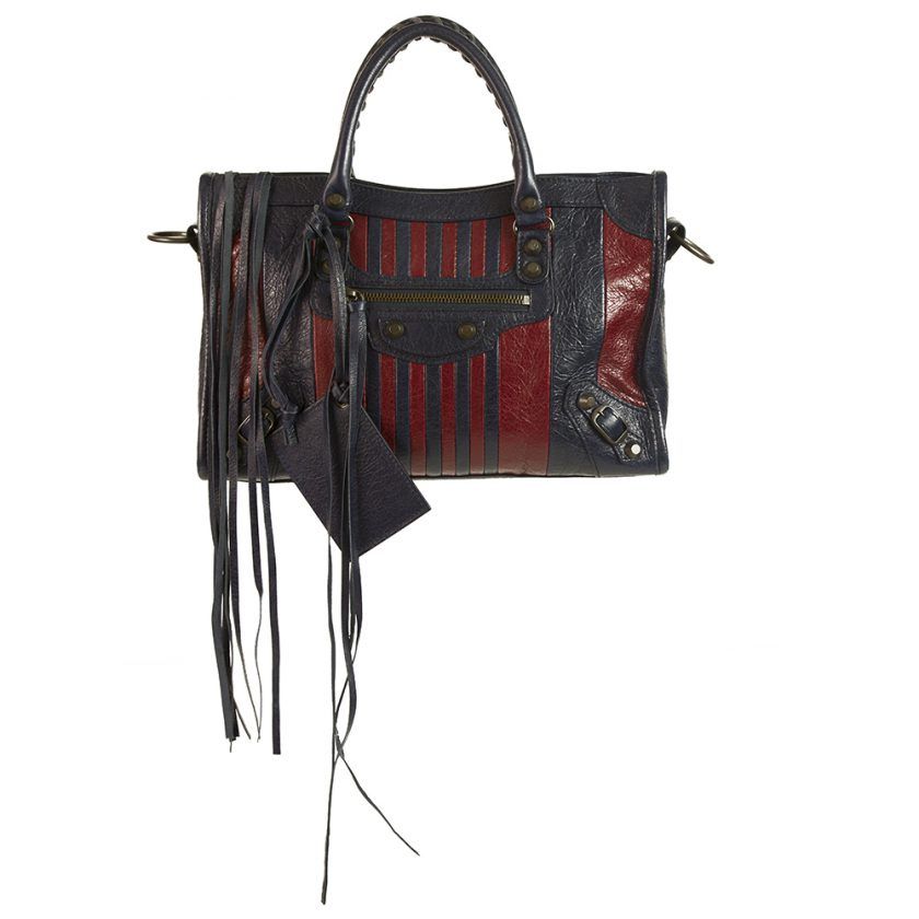 Balenciaga edge city grained goatskin bag with striping and metal-edged golden hardware