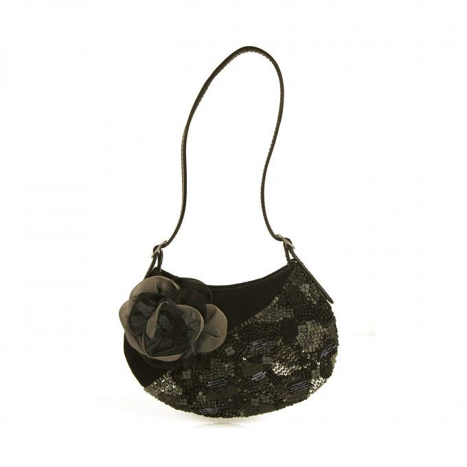 Vicini Zanotti Black Suede Leather & Sequined Mini Bag Handbag Purse Pochette