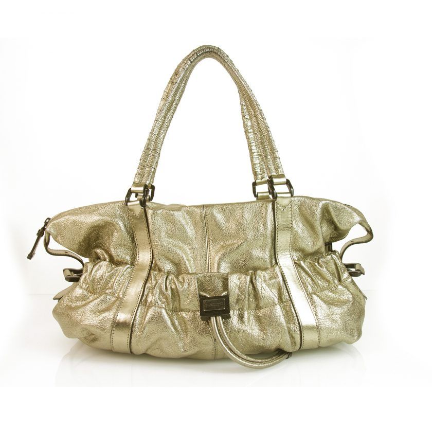 Burberry Farrar Metallic Gold Leather Drawstring Satchel Handbag Shoulder Bag