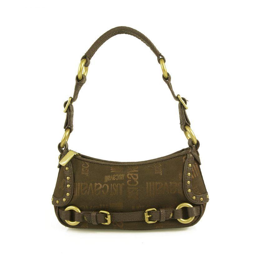 Just Cavalli Brown Monogram Canvas & Leather Brass Tone Hardware Shoulder Bag