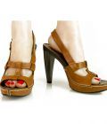 Celine Tan Leather Sandal with High Heel and Platform Slingback Shoes - Sz 39