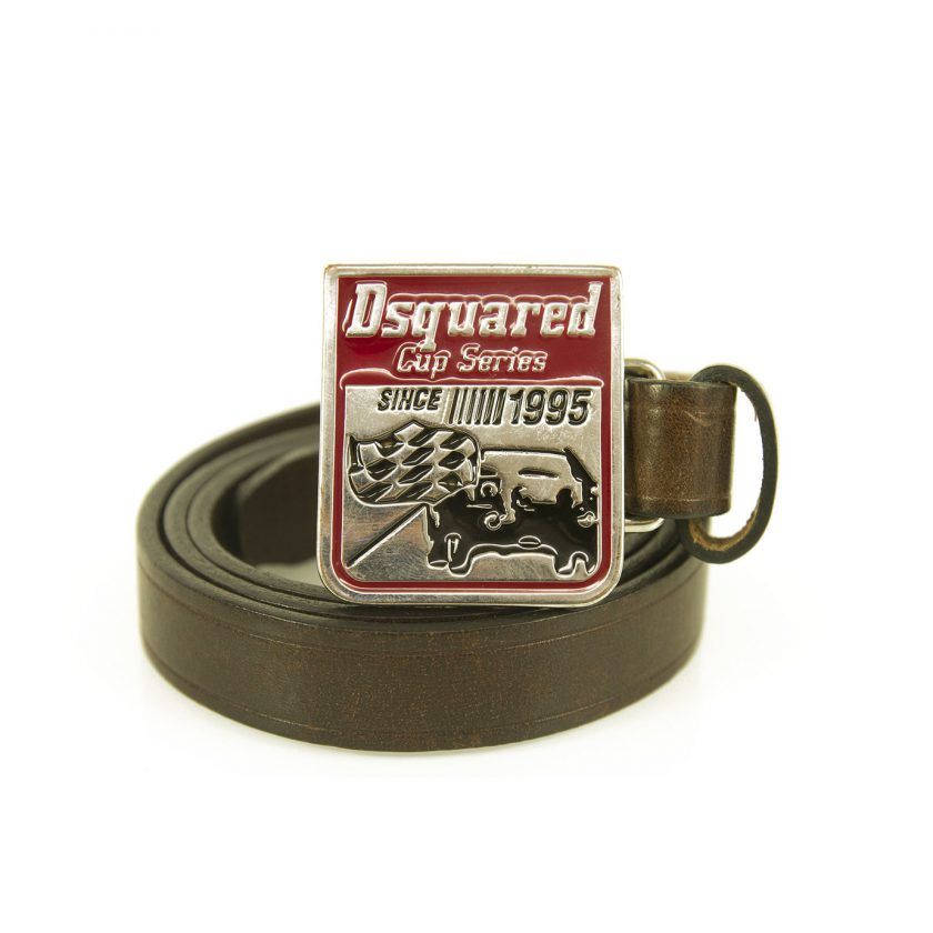 DSquared2 Woman's Brown Red Enamel Silver tone Leather Belt 92cm Cup Series