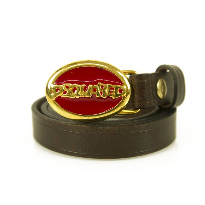DSquared2 Woman's Brown & Oval Red Enamel Gold tone Leather Belt 99cm 72TP092