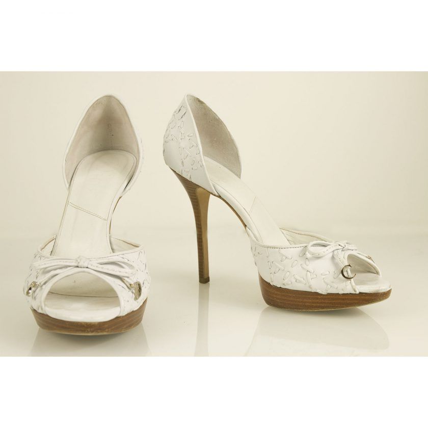 Christian Dior White Woven Leather Peep Toe Pumps Platform Shoes sz 39