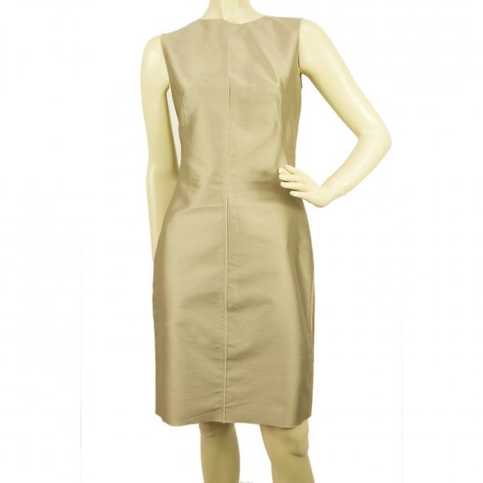 Dolce & Gabbana Metallic Beige Unhemmed Knee Length Sleeveless Tank Dress Sz 42