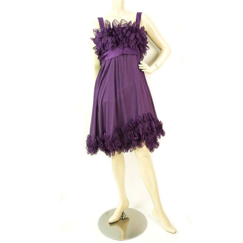 Elie Saab New Purple Silk Ruffled Knee Length Cocktail Evening dress sz 44