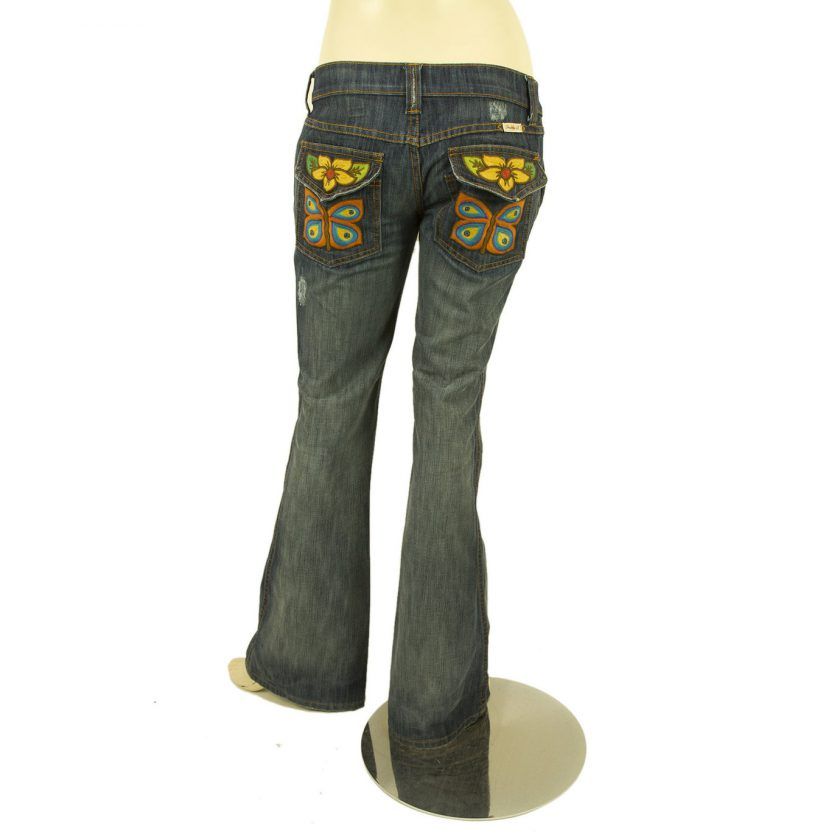 Frankie B Medium Blue Jeans Denim Pants sz 6 with butterfly stitched back pocket