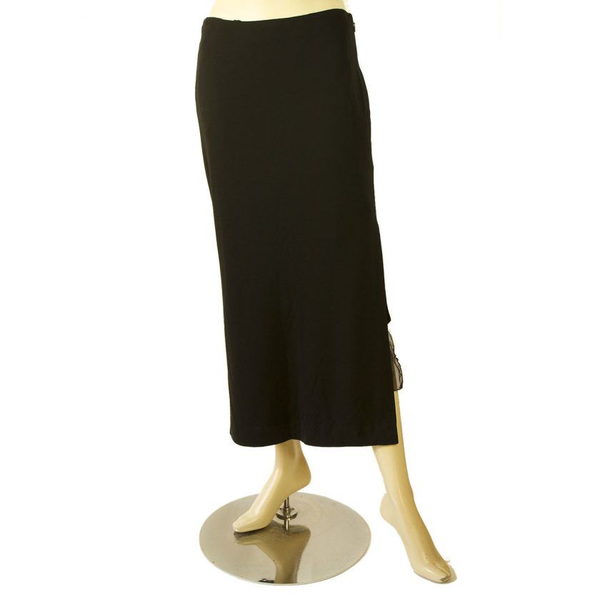 Gigli Black Long Skirt with Silk Panel at the Side Slit size 44 It