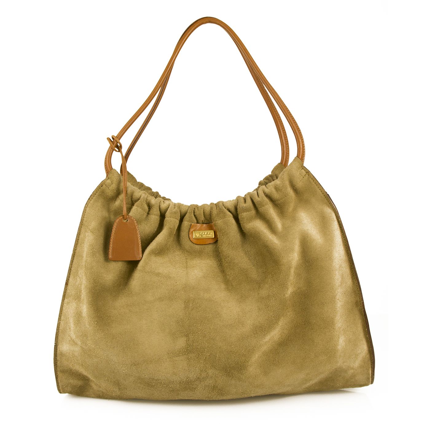 GUCCI Green Suede Tan Brown Leather Pouch Like Shoulder Bag Handbag - 0