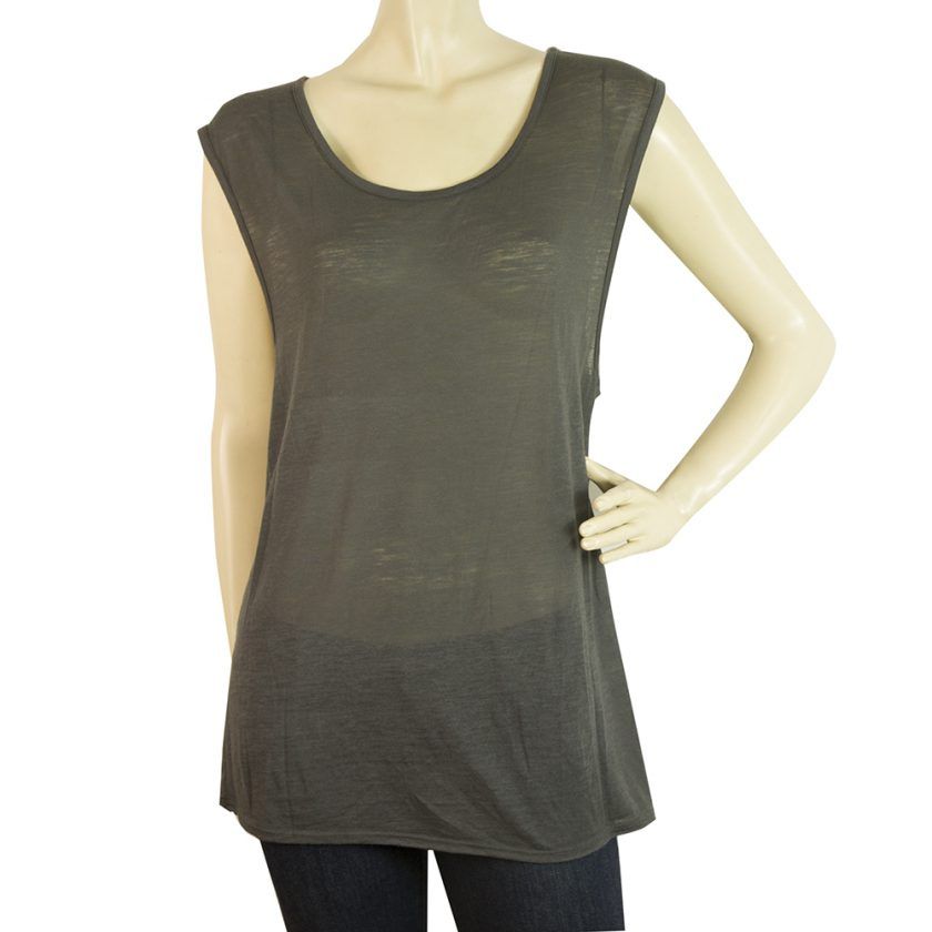 Helmut Lang Gray Long Blouse Wide Cap Sleeves T-Shirt Top Size S