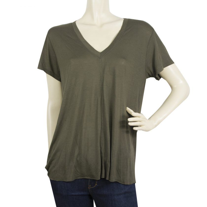 Helmut Lang Khaki Green Oversize V - Neckline T-Shirt Top Size S