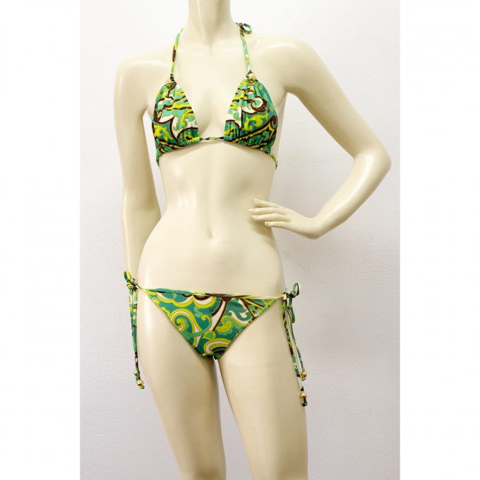 Milly Cabana Green and Brown Kaleidoscopic Print Bikini Swimsuit Swimwear size S