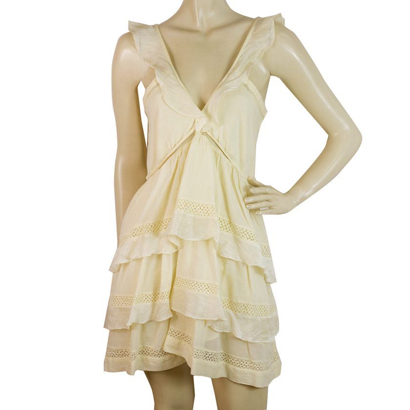 Isabel Marant Etoile Pale Yellow Ruffled Sleeveless Mini Summer Dress Size 38