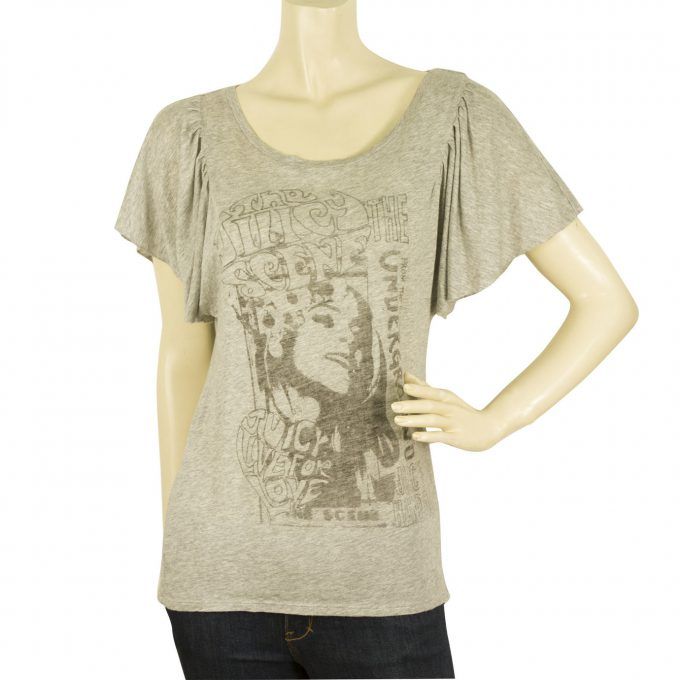 Juicy Couture Hippie Festival Gray Heart Love Bell Sleeves T-Shirt Top Size S