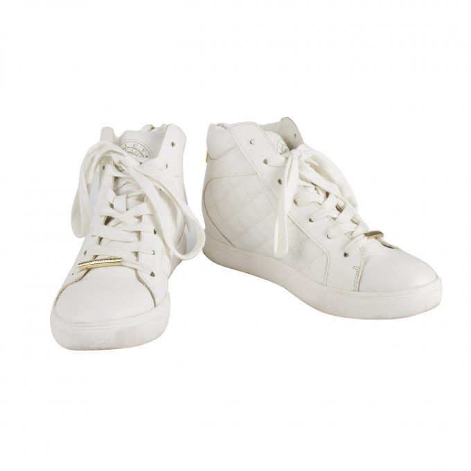 Juicy Couture Quilted White Leather High-Top Sneakers Wedge Trainers Shoes 7.5