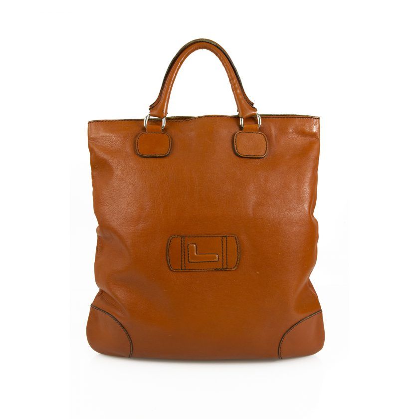 Lancel Cinnamon Brown Leather Two Handles Rectangular Zipper Top Handbag Bag