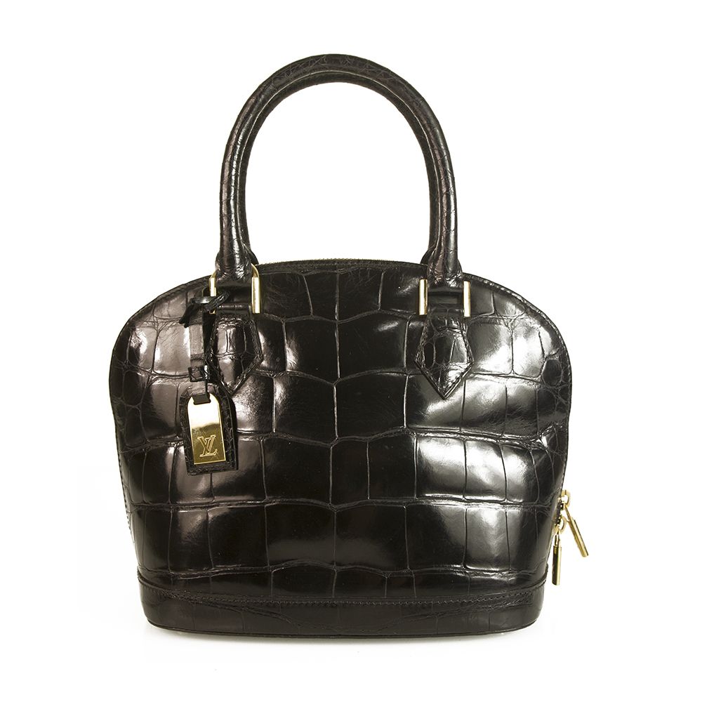 Louis Vuitton Alma BB mini shoulder bag black shinny crocodile leather w. strap - www.semadata.org