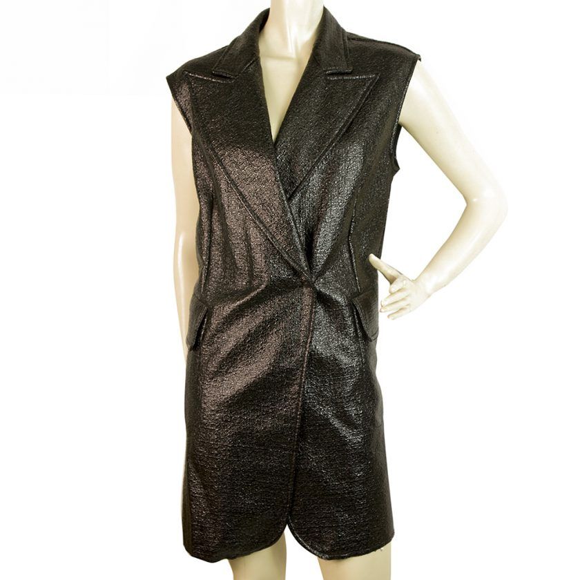 MM6 Maison Margiela Black Shiny Long Top Gillet Cardi vest or Mini Dress size 40