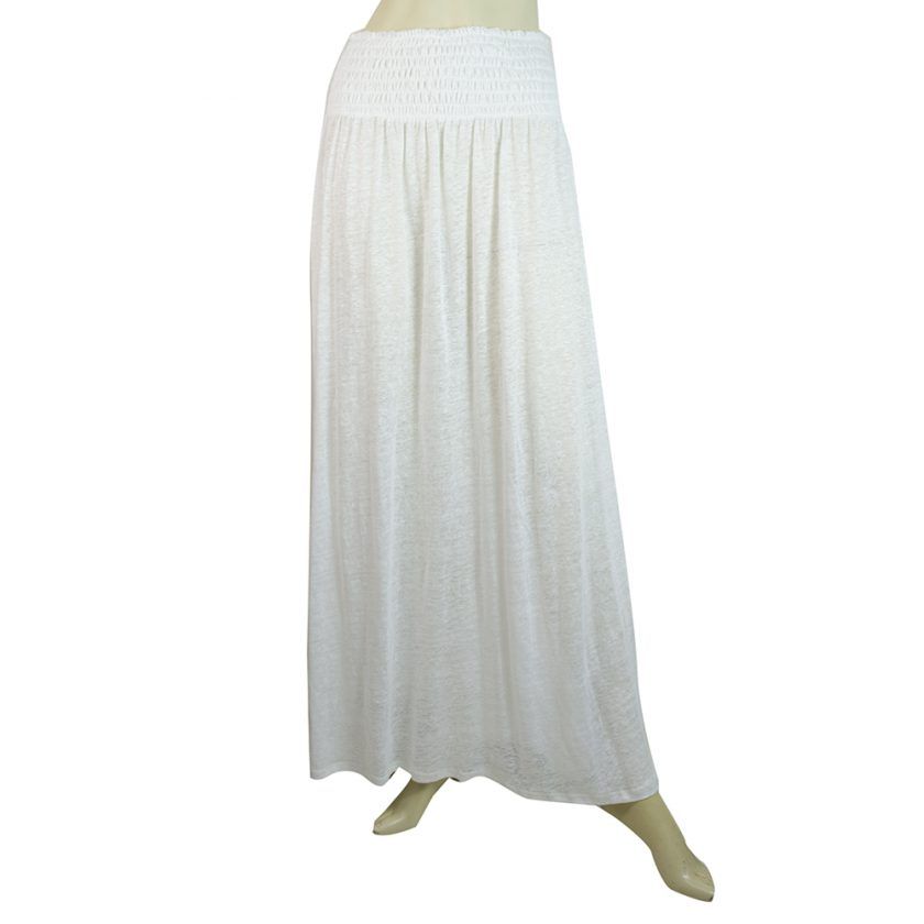 Majestic Filatures White Linen Long Length Skirt Elasticated Waist Size 1