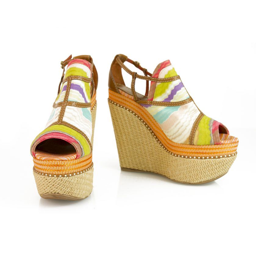 Missoni Multicolor Fabric Braided Weave Wedge Sandal Peep Toe Platform Shoes 39