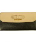 Miu Miu Beige and Black Leather Wallet Gold hardware Bow Long Envelope