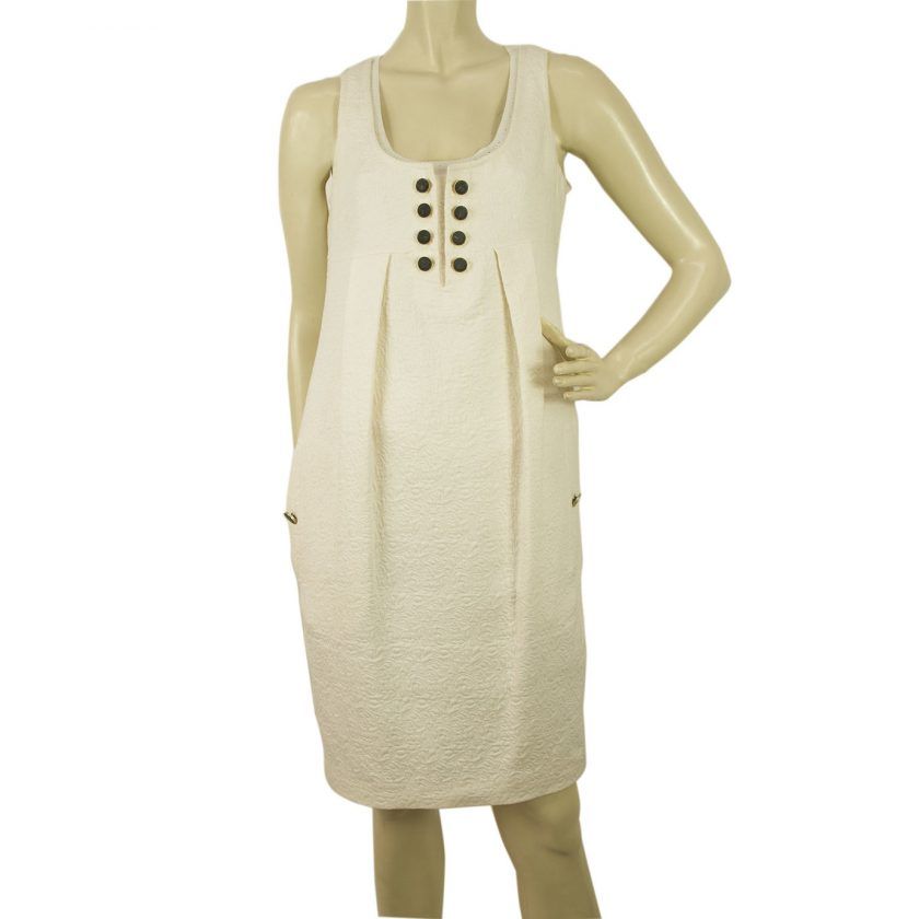 Anna Molinari Mini Length White Cotton Jacquard Tulip Dress Size 40 Black Button