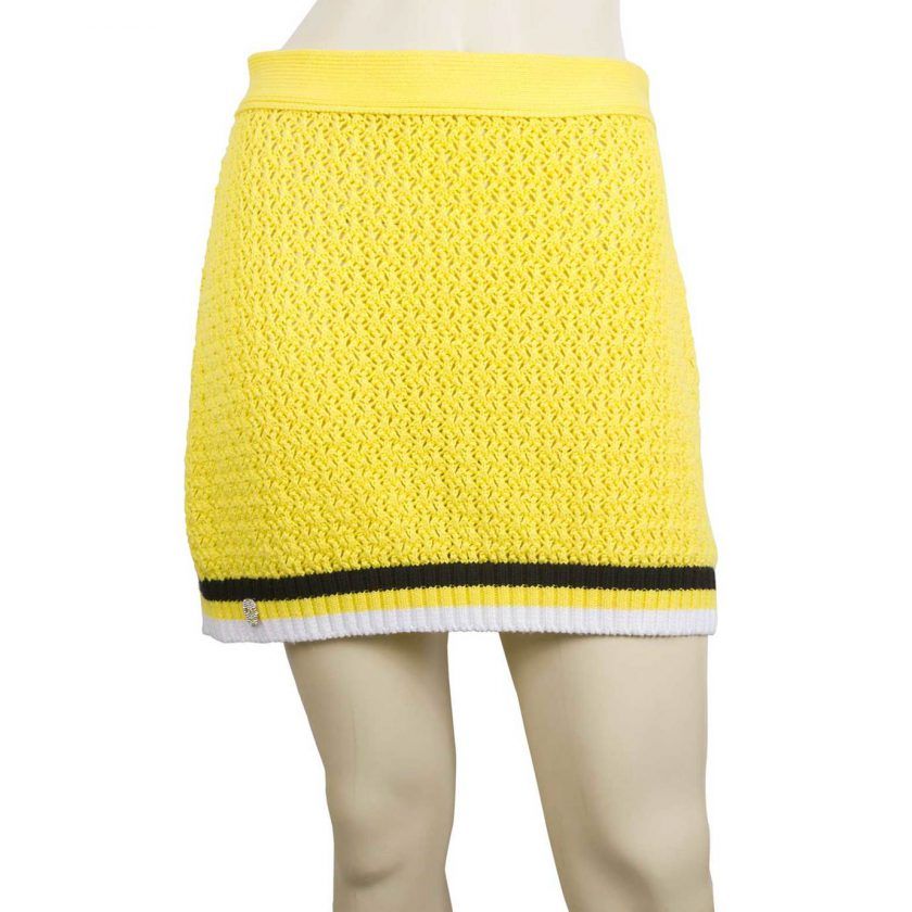 Philipp Plein Yellow Cable Knit Cotton Mini Skirt Skull Black & White Stripes M