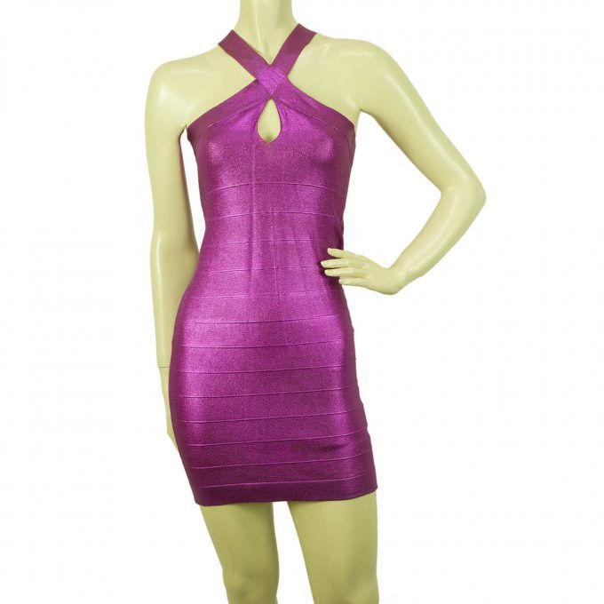PINKO Purple Stretch Bodycon Mini Length Viscose Elastan Sleevless Dress sz S