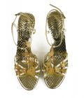 Prada Gold Snakeskin Embossed Leather Slingback Heels Strappy Shoes Pumps sz 38.5 with wooden charms