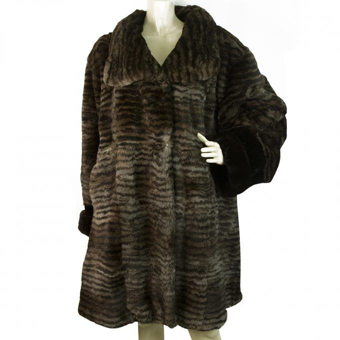Genuine Rabbit Fur Brown Knee Length Style Fur Jacket Coat