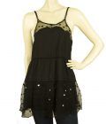 See by Chloe Black Long Cami Top Blouse with Tulle Spghetti Straps size 44