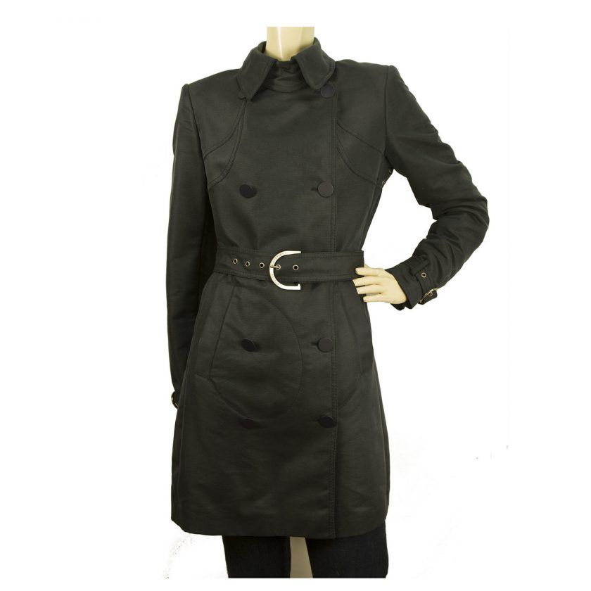 Stella McCurtney Woman's Black Raincoat Double Breasted Belted Trench Coat sz 42