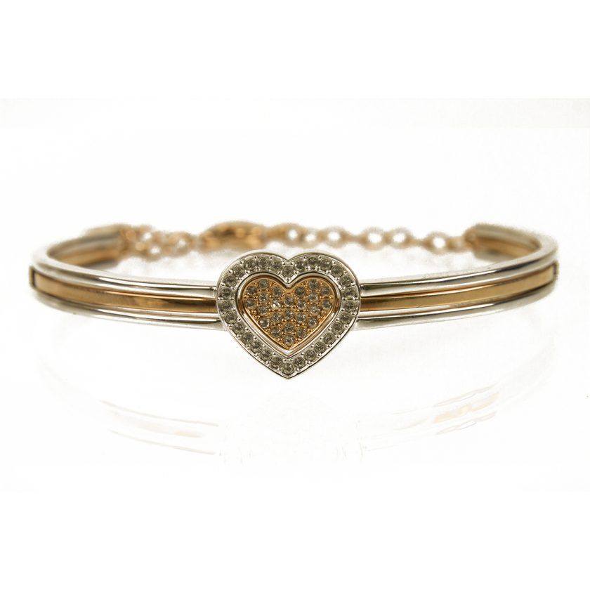 Swarovski J-Nina Cupid Heart Silver Gold Tone Crystals Oval Bangle Bracelet