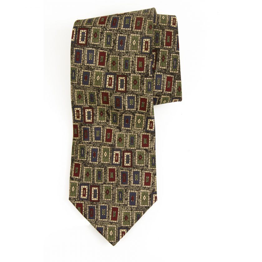 Tiziana Bozzi 100% Silk Gray Green Blue Red Art Men's Neck Tie Necktie