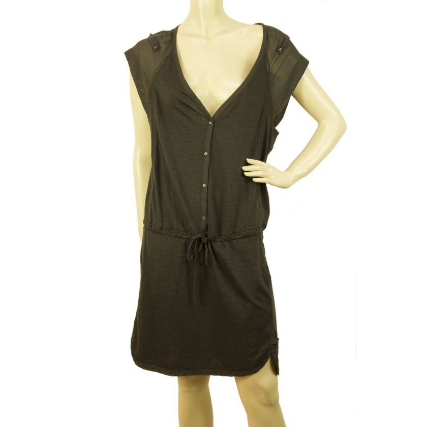 Vanessa Bruno Athe Gray Sleeveless V Neck Linen Long Tunic Mini Dress size 1