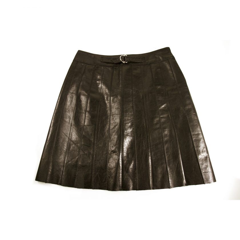 Zooi 100% Black Leather A- Line Skirt Size 42