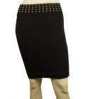 Black Elasticated Knit Mini Skirt w. Rivets at the Waist or Hemline Beige Trim