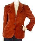 Diana Orange Color Brown Leather Buttons Cotton Corduroy Jacket size 40
