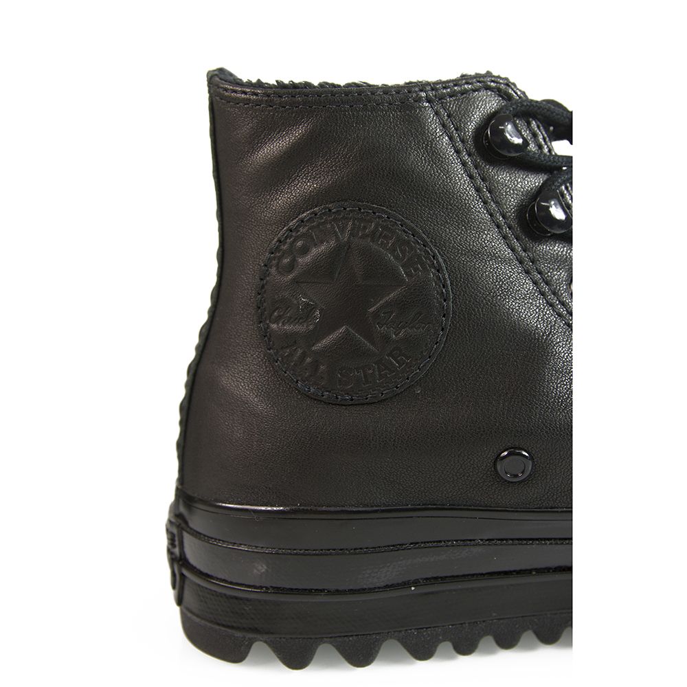 converse black leather faux fur lined hi trainers