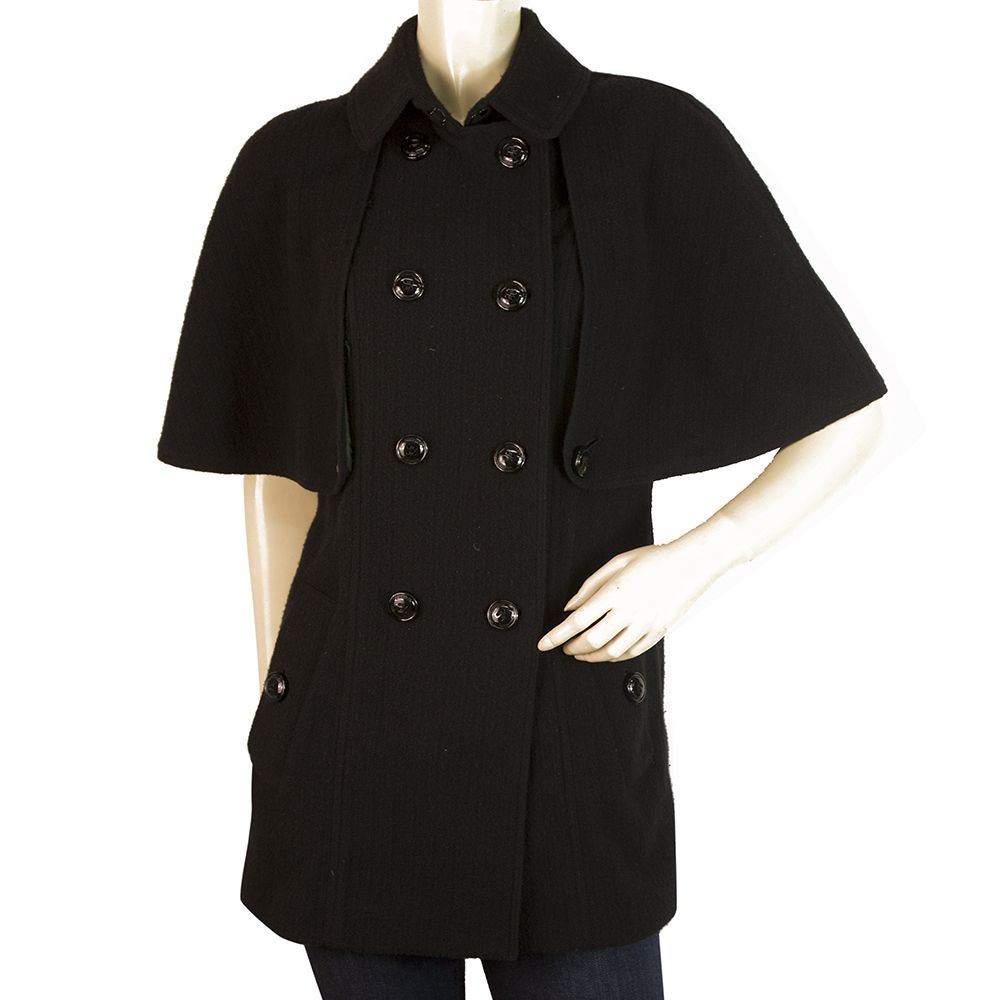 Burberry Black Virgin Wool & Cashmere Belted Trench Jacket Short Coat UK 8  USA 6 