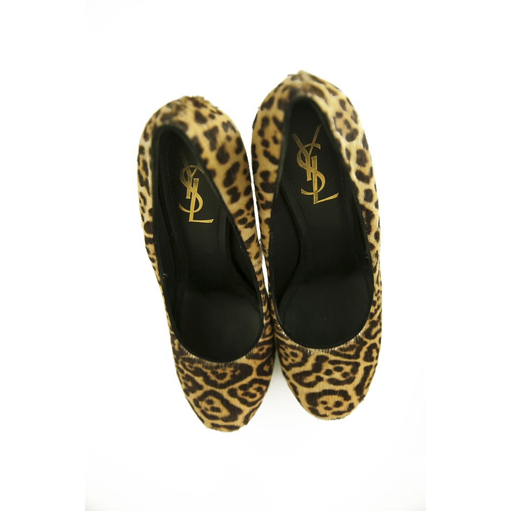 Yves Saint Laurent Brown Leopard Calf Hair Tribute Tribtoo Heels Pumps ...