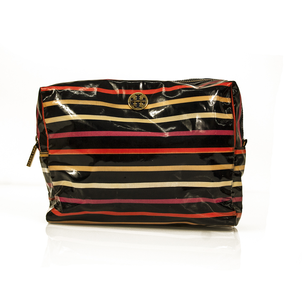 Tory Burch Multicolor Stripes Plastic Toiletry Case Cosmetic Bag -  